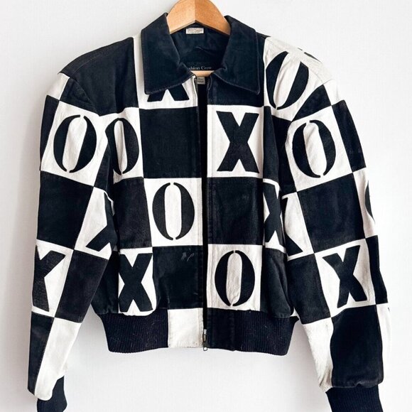 Vintage Fashion Crew XOXO Black White Suede Jacket M - Picture 1 of 7